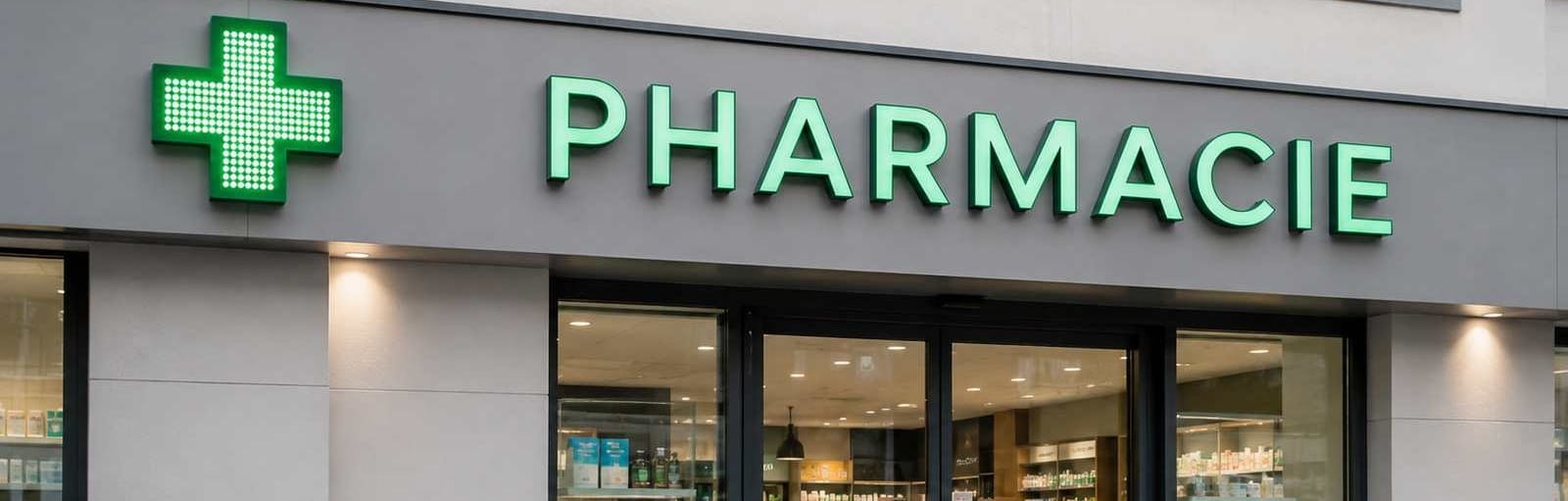 Enseigne et croix verte d’une pharmacie à l’île d’Oléron